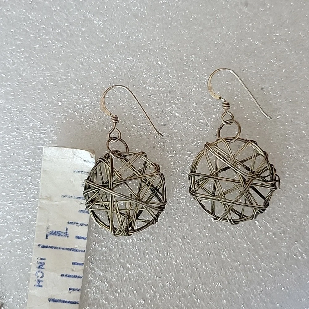 Silver Drop Dangle Wire Wrap Earrings